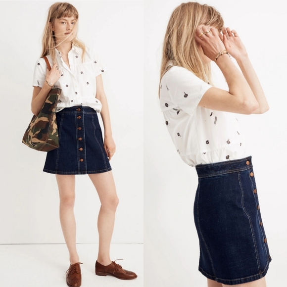 Madewell Dresses & Skirts - Madewell "Stretch Denim A-Line Mini Skirt: Button-Front Edition" Women's Size 4